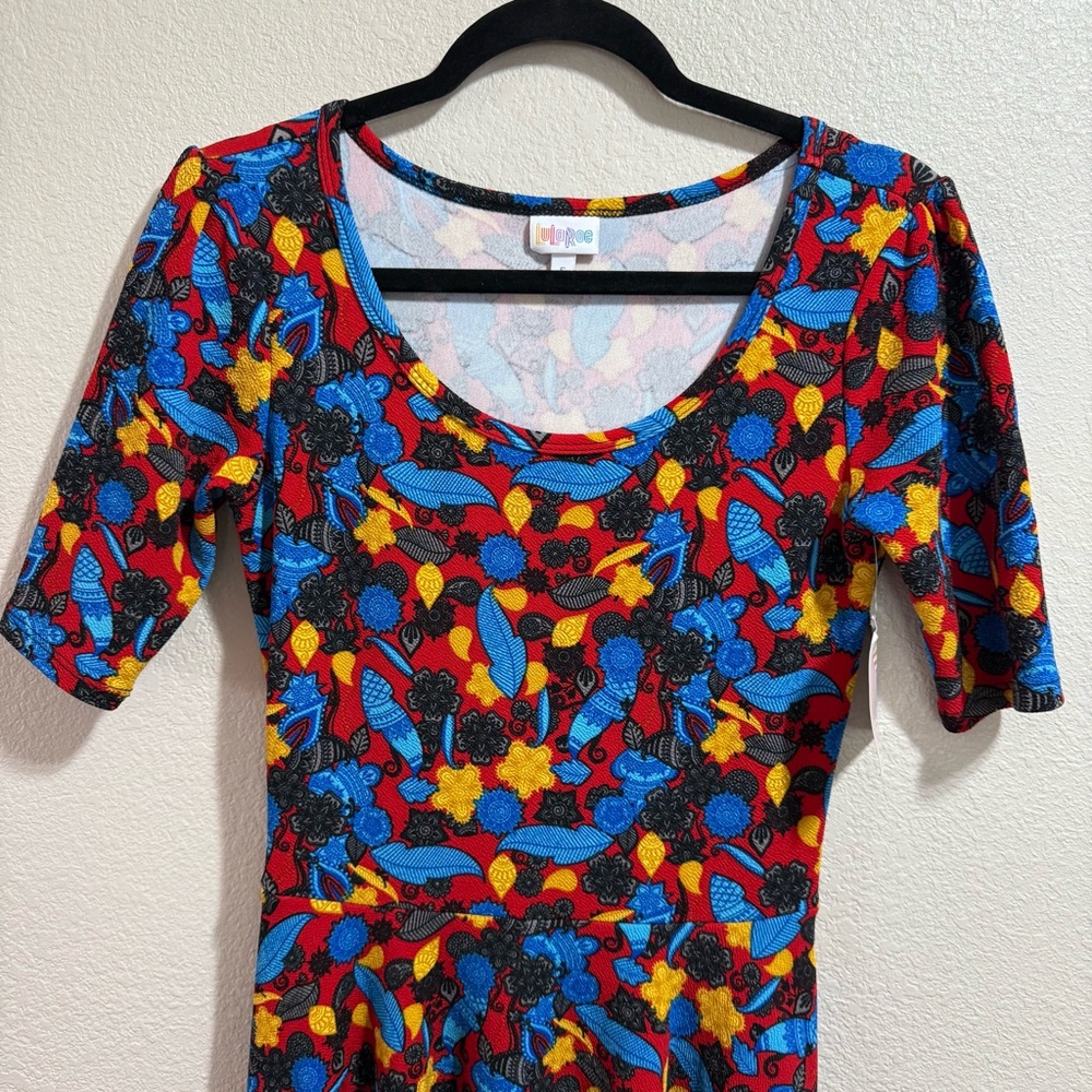 🌵 2/$20 LuLaRoe - Nicole - Blue & Red Patterned Dress - NWT - Size Small - Picture 2 of 12